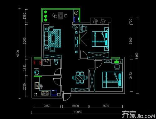 卫生间与厨房相邻的示意图