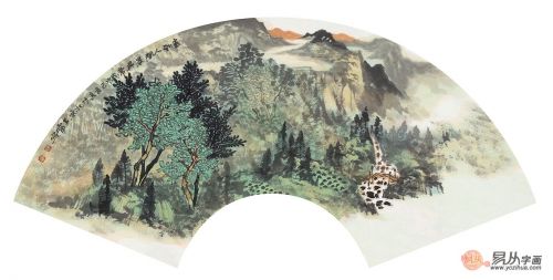 王宁山水画扇面系列作品《春到人间景兴常》