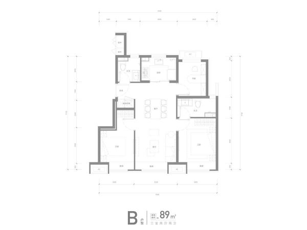 89平三居户型图