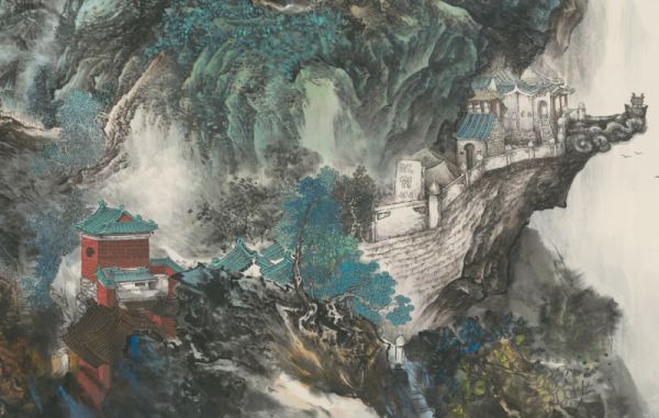 冠珠艺术岩板画《问道武当》