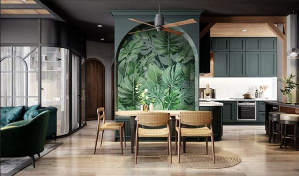 Living room with stylish background wall