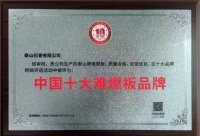 泰山牌难燃板荣膺中国十大难燃板品牌奖