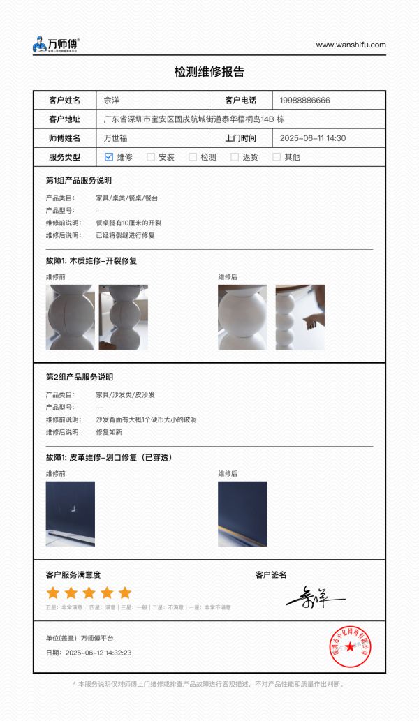 万师傅检测维修报告
