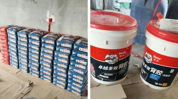德高瓷砖胶与多效背胶配合使用