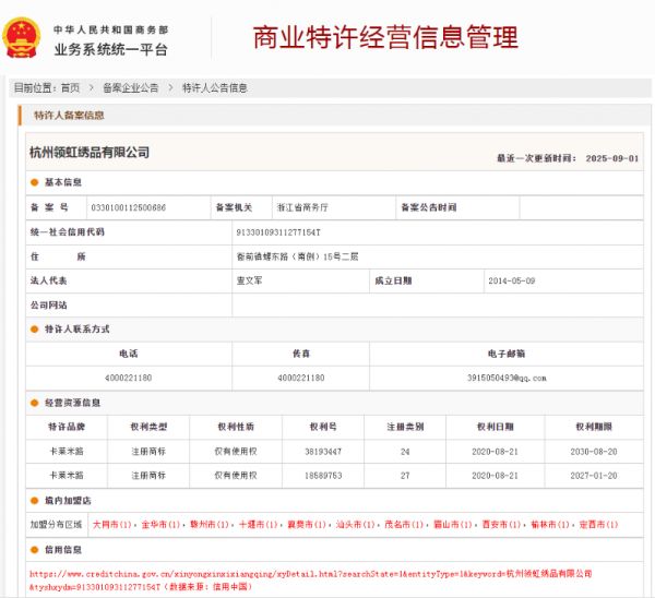 卡莱米路窗帘软装特许经营备案资质图片