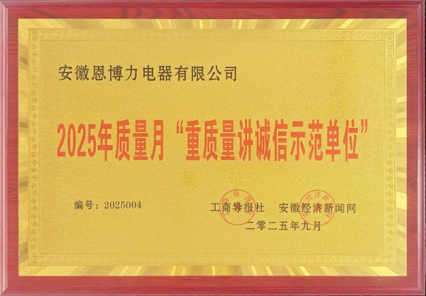 恩博力电器获奖证书