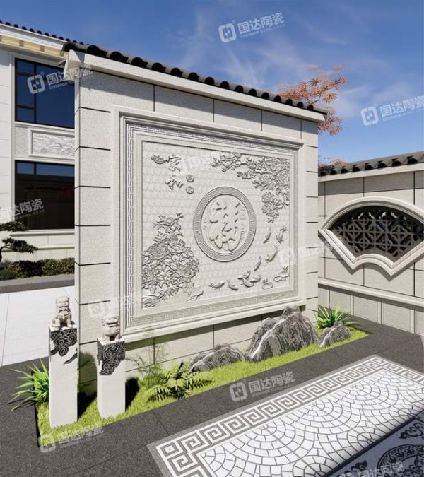 瓷雕壁画祥云福字细节