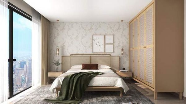 Space picture of wallcoverings and solid wood integration